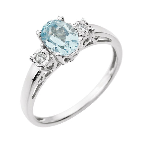 14k White Gold Swiss Blue Topaz & .04 CTW Diamond Ring, Size 7