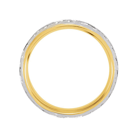 14K Yellow & White Gold 7mm Patterned Band Size 6