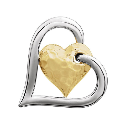 14K White & Yellow Gold Hammered Double Heart Pendant