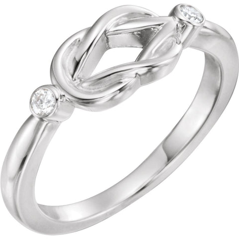 Sterling Silver Diamond Knot Ring, Size 7