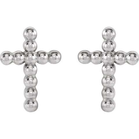 14k White Gold Beaded Cross Earrings