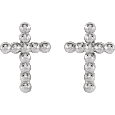 14k White Gold Beaded Cross Earrings