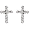 14k White Gold Beaded Cross Earrings