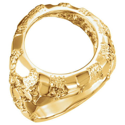 10k Yellow Gold 17.8mm Gents Nugget Coin Ring, Size 10