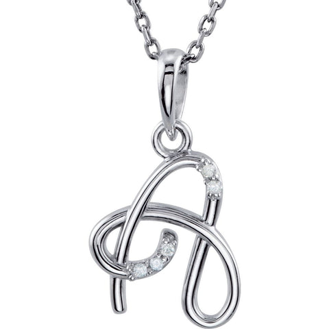 Sterling Silver .03 CTW Diamond Letter "A" Script Initial 18" Necklace