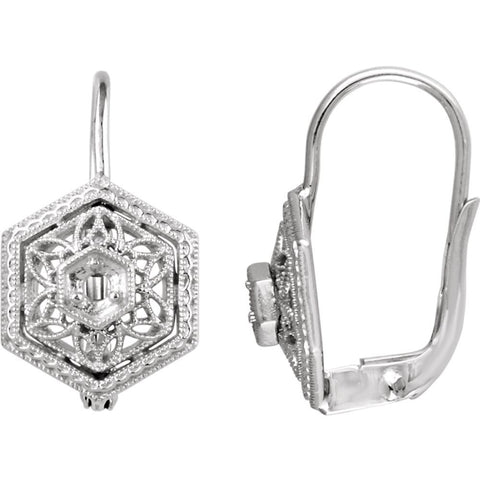 14k White Gold Filigree Design Earring Mountings