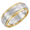 14k White & Yellow Gold 7mm Grooved Flat Edge Comfort-Fit Wedding Band for Men, Size 11