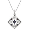 Decorative Sapphire and Diamond Necklace in Sterling Silver