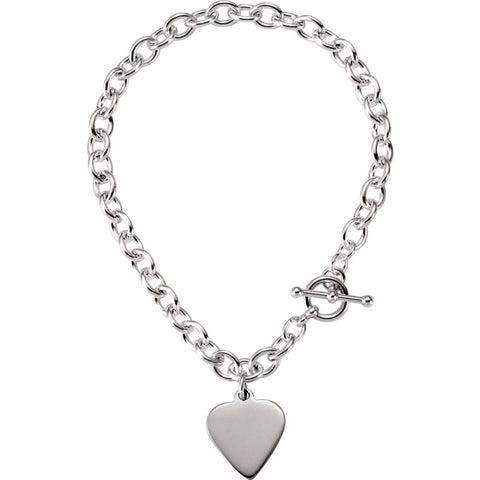 Sterling Silver 5.75mm Cable Toggle Bracelet with Heart