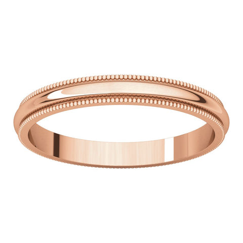 14k Rose Gold 2.5mm Milgrain Band, Size 6