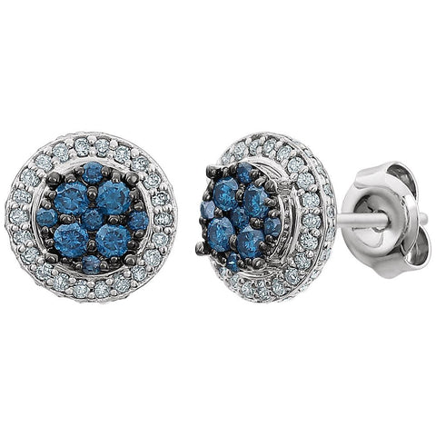 14k White Gold 1/2 CTW Diamond Blue & White Halo-Style Earrings