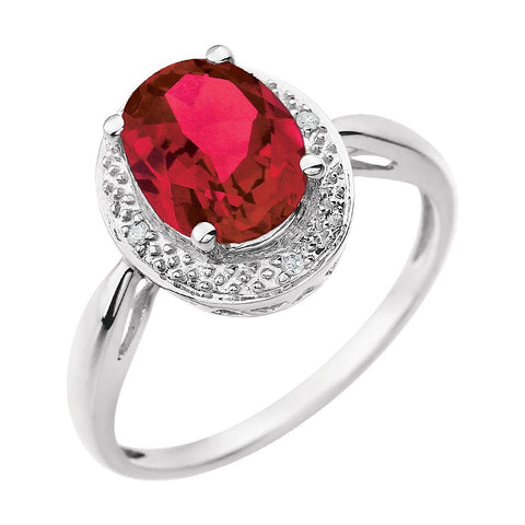 14k White Gold Created Ruby & .02 CTW Diamond Ring, Size 7