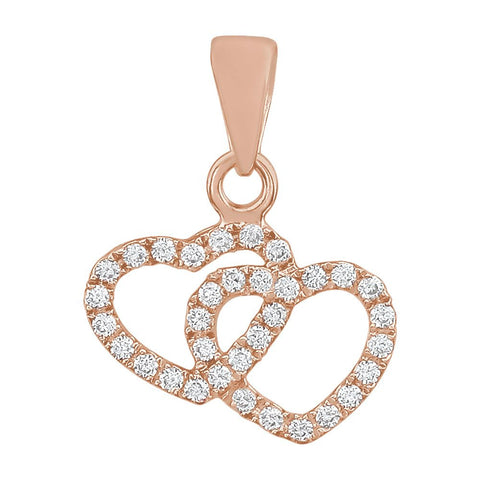 14k Rose Gold 1/6 CTW Diamond Double Heart Pendant