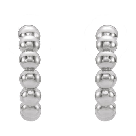 14k White Gold 12mm Beaded Hoop Earrings