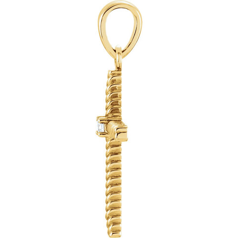 14k Yellow Gold .02 CTW Diamond 24.25x11.35mm Rope Design Cross Pendant