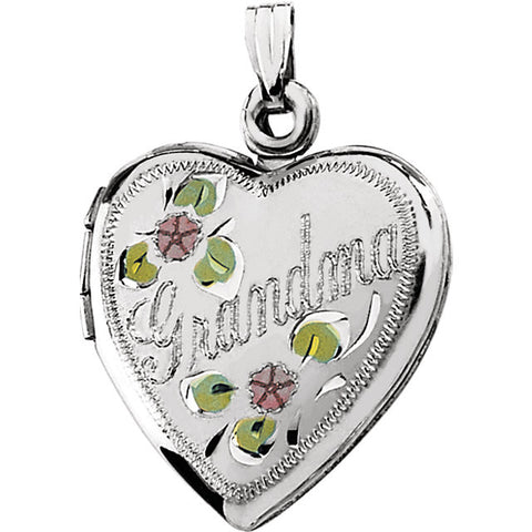 Tri-color "Grandma" Heart Locket in Sterling Silver