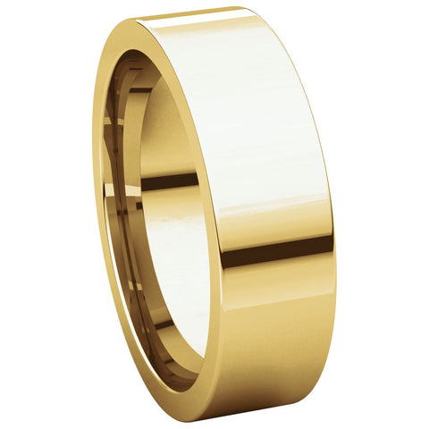 24K Yellow 6mm Flat Comfort-Fit Wedding Band, Size 6