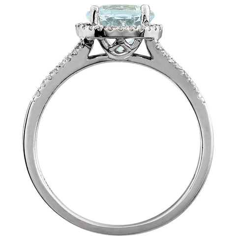 14k White Gold Aquamarine & 1/5 CTW Diamond Ring, Size 7