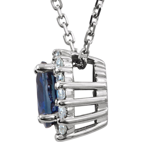 14k White Gold Blue Sapphire & 1/6 CTW Diamond 18" Necklace