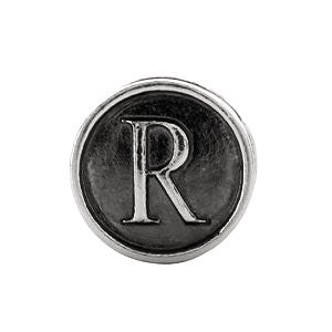 Sterling Silver 10.6mm Letter "R" Alpha Cylinder Bead