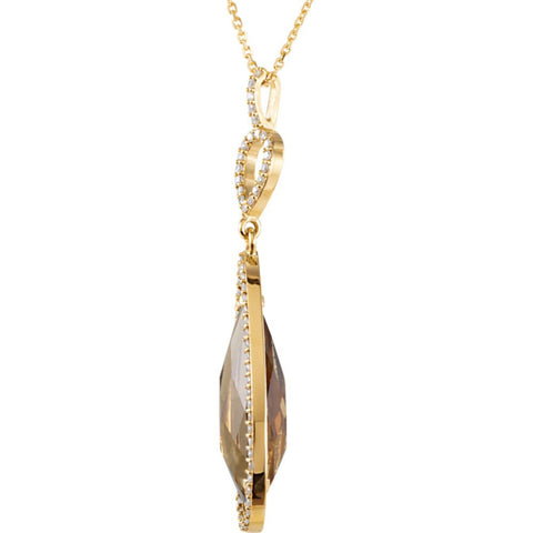 14k Yellow Gold Honey Quartz & 1/3 CTW Diamond Halo-Style 18" Necklace