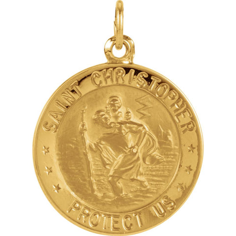 14k Yellow Gold 18mm St. Christopher Medal