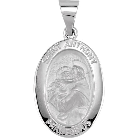14k White Gold 19x13.5mm Hollow Oval St. Anthony Medal
