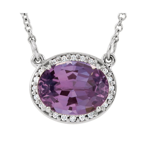 14k White Gold Amethyst & .05 CTW Diamond 16.5" Necklace