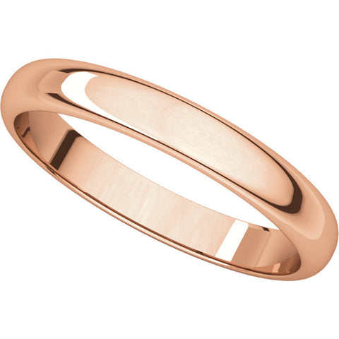 14k Rose Gold 3mm Half Round Band, Size 7