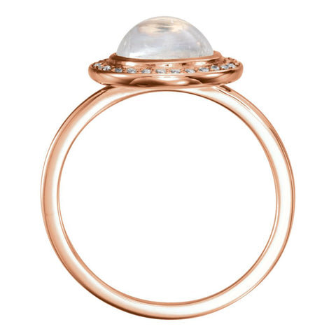 14k Rose Gold Rainbow Moonstone & 1/8 CTW Diamond Ring , Size 7