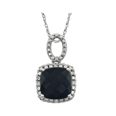 14k White Gold Onyx & .03 CTW Diamond 18" Necklace