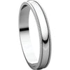 14k White Gold 3mm Light Milgrain Band, Size 9