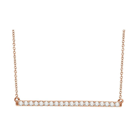 14k Rose Gold 1/2 CTW Diamond Bar 16-18" Necklace