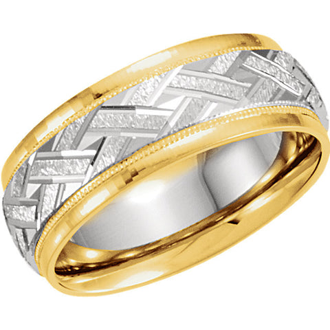 14K Yellow & White Gold 7mm Patterned Band Size 6