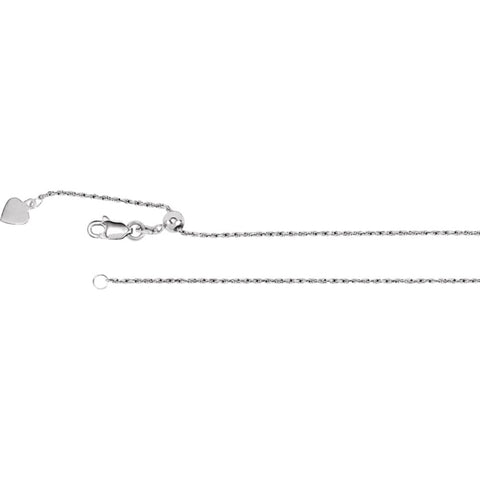14k White Gold 1mm Adjustable Rope 22" Chain