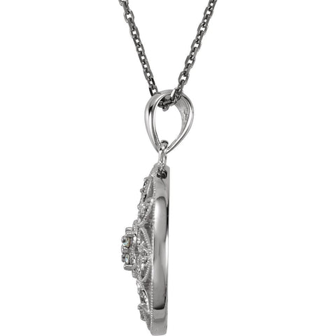 14k White Gold 1/8 CTW Diamond Filigree 18" Necklace