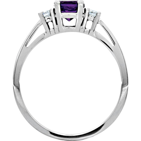 14k White Gold Amethyst & Diamond Accented Ring, Size 7