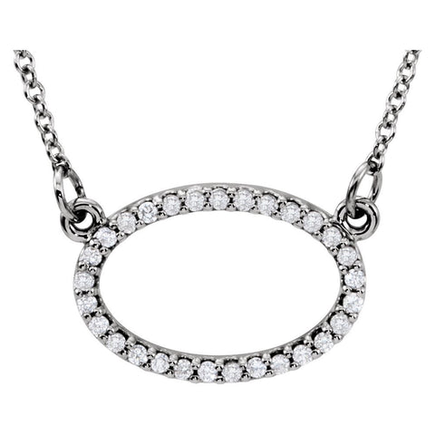 14k White Gold 1/6 CTW Diamond Horizontal Oval 16" Necklace
