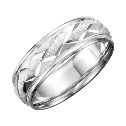 14k White Gold 7mm Comfort-Fit Patterned Band Size 8