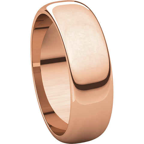 14k Rose Gold 6mm Half Round Wedding Band, Size 10