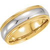 18k Yellow Gold & Platinum 6mm Comfort-Fit Milgrain Wedding Band for Men, Size 10