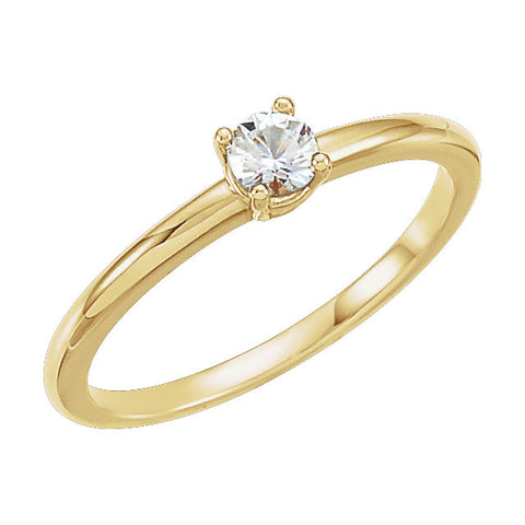 14k Yellow Gold White Sapphire "April" Youth Birthstone Ring, Size 3