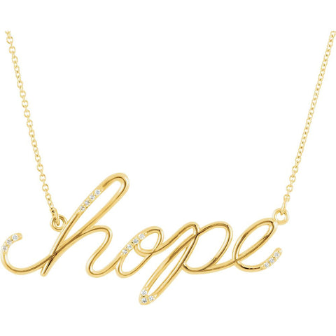 14k Yellow Gold 0.08 CTW Diamond Hope 16.8" Necklace
