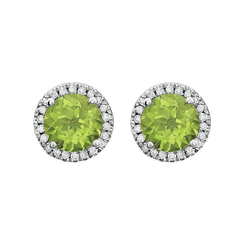14k White Gold Peridot & 1/8 CTW Diamond Earrings
