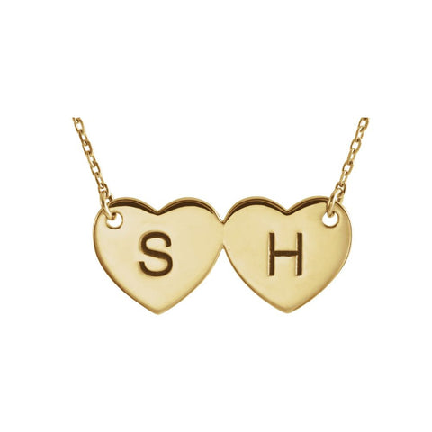 14k White Gold Double Heart Engravable 17" Necklace
