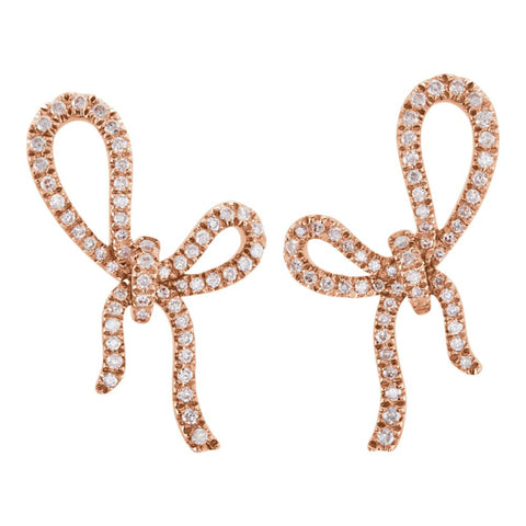 14k Rose Gold Diamond Bow Earrings