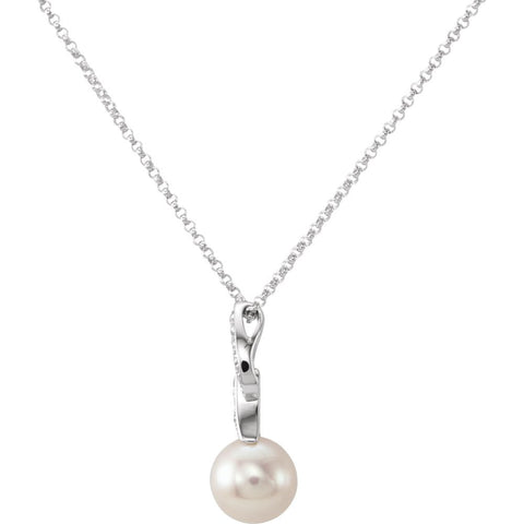 14k White Gold 8mm Freshwater Cultured Pear & 1/10 CTW Diamond 18" Necklace