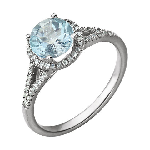 14k White Gold 1/5 CTW Diamond & Sky Blue Topaz Ring, Size 7
