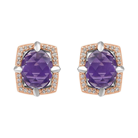 Sterling Silver Rose Gold Plated Amethyst & 1/6 CTW Diamond Earrings