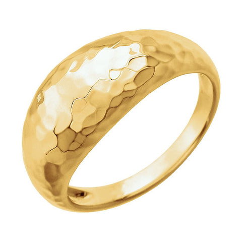 14k Yellow Gold 8.2mm Hammered Dome Ring, Size 7